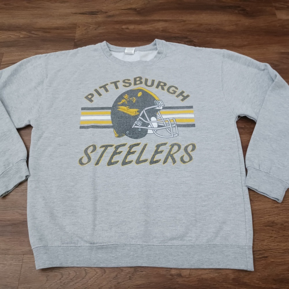 Bespoke Pittsburgh Steelers Sweatshirt Heather Gray Graphic Crewneck Womens M - Picture 2 of 3